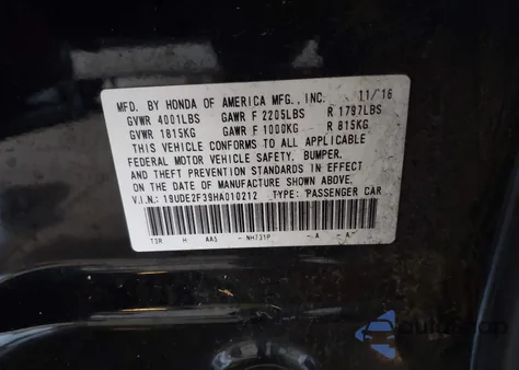 2017 Acura Ilx Acurawatch Plus Package from USA, damaged, VIN 19UDE2F39HA010212